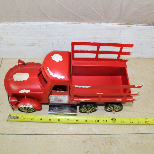 RED FARM TRUCK 14" PICKUP TRUCK METAL ART FIGURINE VINTAGE GARDEN ART WESTERN HOME DECOR HANDMADE  #EH12861