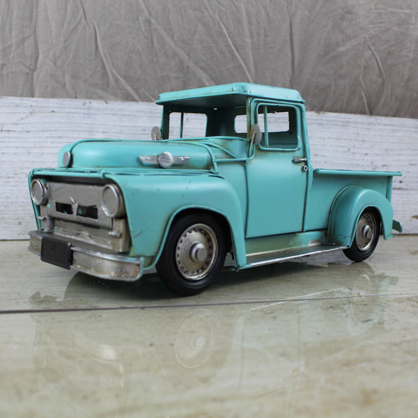 TURQUOISE TRUCK 13" PICKUP TRUCK METAL ART FIGURINE VINTAGE GARDEN ART WESTERN HOME DECOR HANDMADE  #EH12860