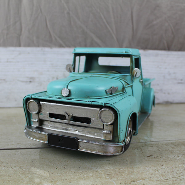 TURQUOISE TRUCK 13" PICKUP TRUCK METAL ART FIGURINE VINTAGE ART WESTERN HOME DECOR HANDMADE  #EH12860