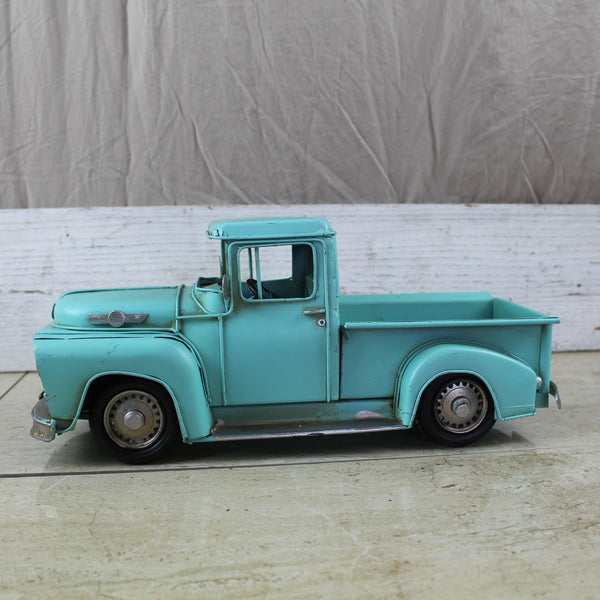 TURQUOISE TRUCK 13" PICKUP TRUCK METAL ART FIGURINE VINTAGE ART WESTERN HOME DECOR HANDMADE  #EH12860