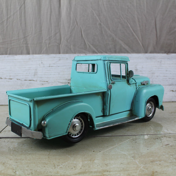 TURQUOISE TRUCK 13" PICKUP TRUCK METAL ART FIGURINE VINTAGE ART WESTERN HOME DECOR HANDMADE  #EH12860