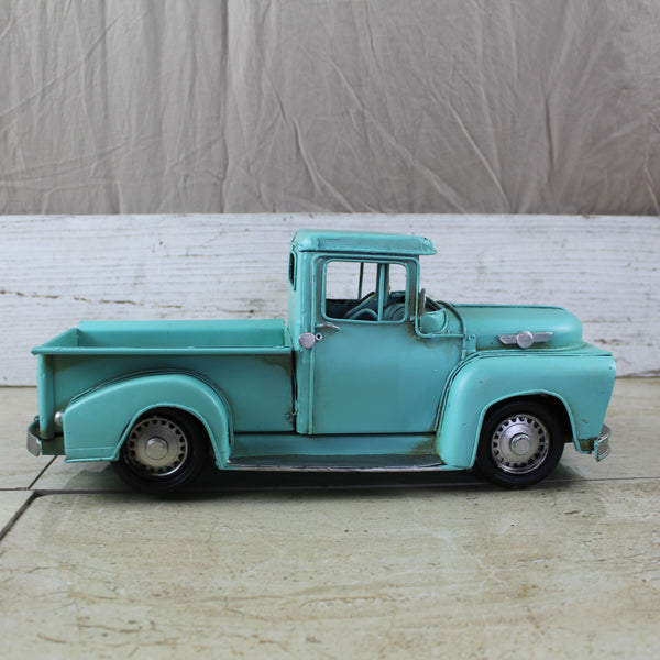 TURQUOISE TRUCK 13" PICKUP TRUCK METAL ART FIGURINE VINTAGE ART WESTERN HOME DECOR HANDMADE  #EH12860
