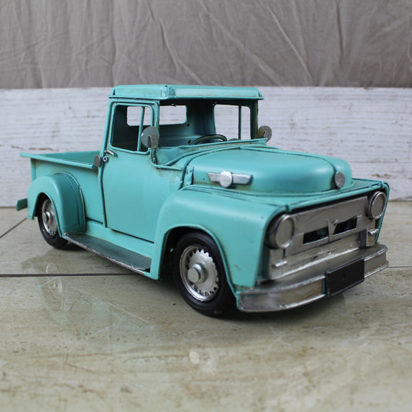 TURQUOISE TRUCK 13" PICKUP TRUCK METAL ART FIGURINE VINTAGE ART WESTERN HOME DECOR HANDMADE  #EH12860