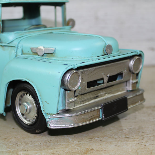 TURQUOISE TRUCK 13" PICKUP TRUCK METAL ART FIGURINE VINTAGE ART WESTERN HOME DECOR HANDMADE  #EH12860