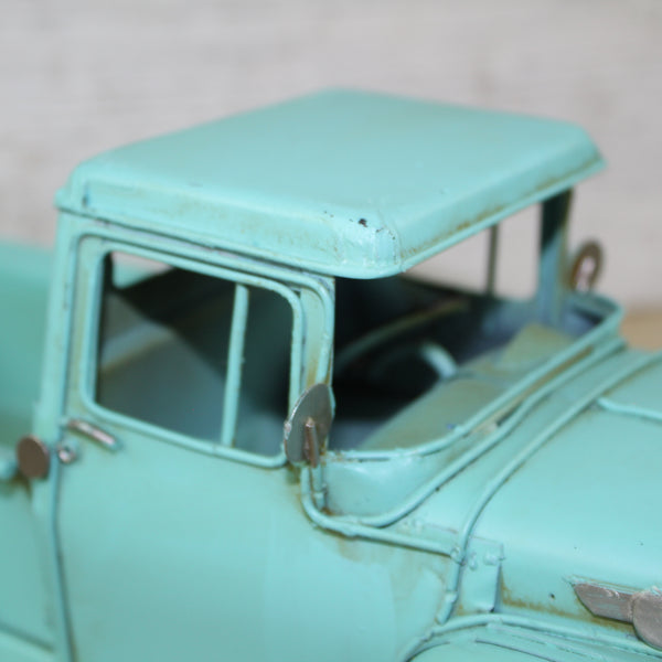 TURQUOISE TRUCK 13" PICKUP TRUCK METAL ART FIGURINE VINTAGE ART WESTERN HOME DECOR HANDMADE  #EH12860