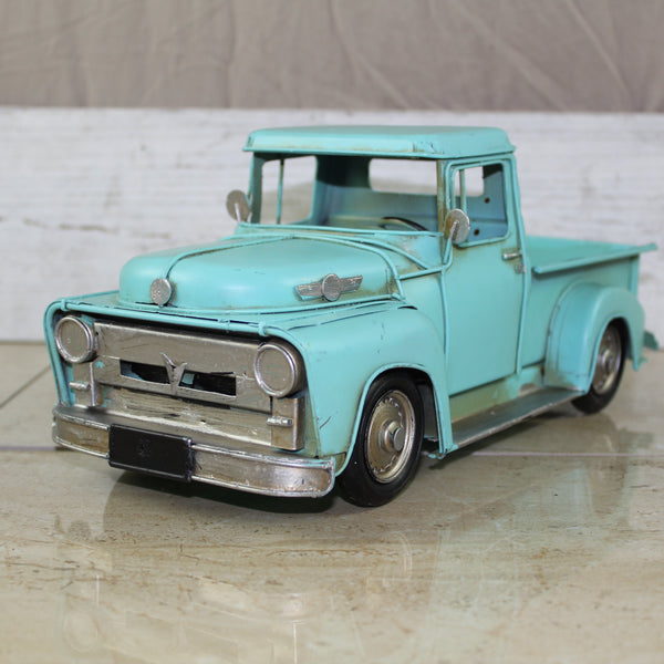 TURQUOISE TRUCK 13" PICKUP TRUCK METAL ART FIGURINE VINTAGE ART WESTERN HOME DECOR HANDMADE  #EH12860