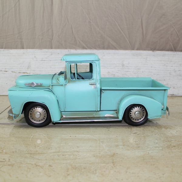 TURQUOISE TRUCK 13" PICKUP TRUCK METAL ART FIGURINE VINTAGE ART WESTERN HOME DECOR HANDMADE  #EH12860
