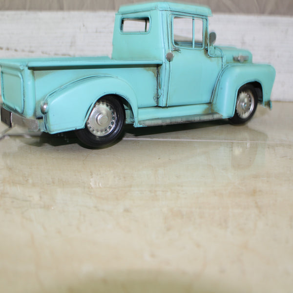 TURQUOISE TRUCK 13" PICKUP TRUCK METAL ART FIGURINE VINTAGE ART WESTERN HOME DECOR HANDMADE  #EH12860