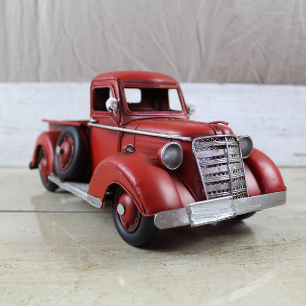 RED TRUCK 13" PICKUP TRUCK METAL ART FIGURINE VINTAGE GARDEN ART WESTERN HOME DECOR HANDMADE  #EH12859