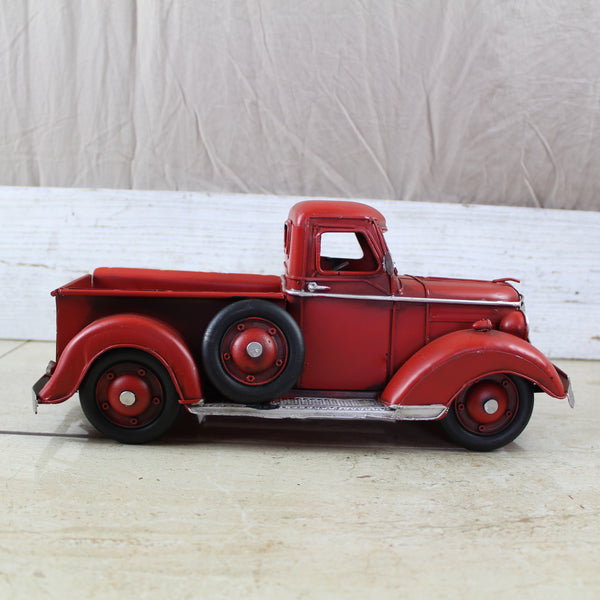 RED TRUCK 13" PICKUP TRUCK METAL ART FIGURINE VINTAGE GARDEN ART WESTERN HOME DECOR HANDMADE  #EH12859