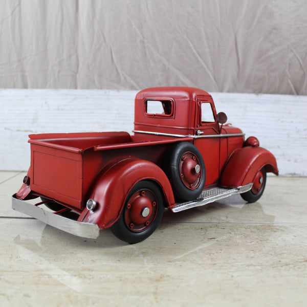 RED TRUCK 13" PICKUP TRUCK METAL ART FIGURINE VINTAGE GARDEN ART WESTERN HOME DECOR HANDMADE  #EH12859