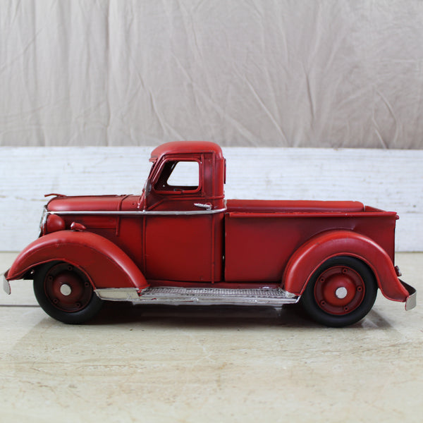 RED TRUCK 13" PICKUP TRUCK METAL ART FIGURINE VINTAGE GARDEN ART WESTERN HOME DECOR HANDMADE  #EH12859