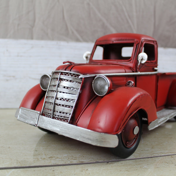 RED TRUCK 13" PICKUP TRUCK METAL ART FIGURINE VINTAGE GARDEN ART WESTERN HOME DECOR HANDMADE  #EH12859