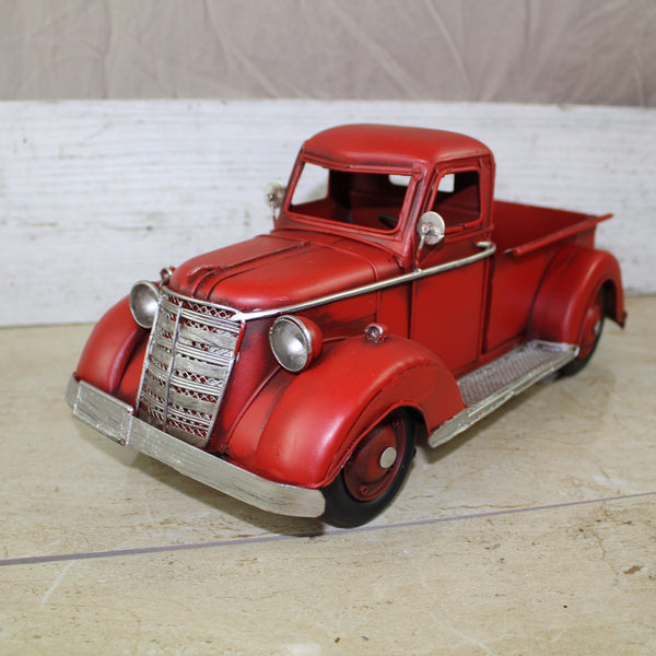 RED TRUCK 13" PICKUP TRUCK METAL ART FIGURINE VINTAGE GARDEN ART WESTERN HOME DECOR HANDMADE  #EH12859