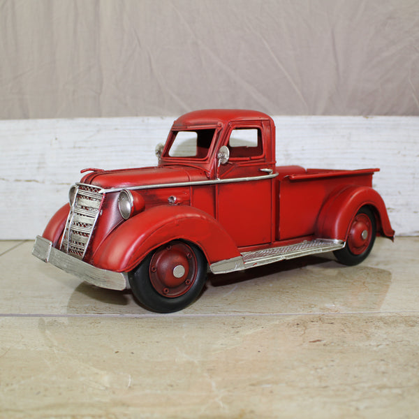 RED TRUCK 13" PICKUP TRUCK METAL ART FIGURINE VINTAGE GARDEN ART WESTERN HOME DECOR HANDMADE  #EH12859