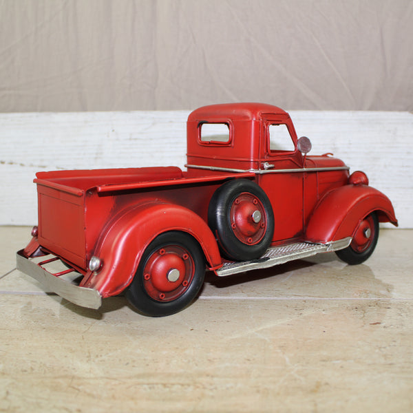 RED TRUCK 13" PICKUP TRUCK METAL ART FIGURINE VINTAGE GARDEN ART WESTERN HOME DECOR HANDMADE  #EH12859