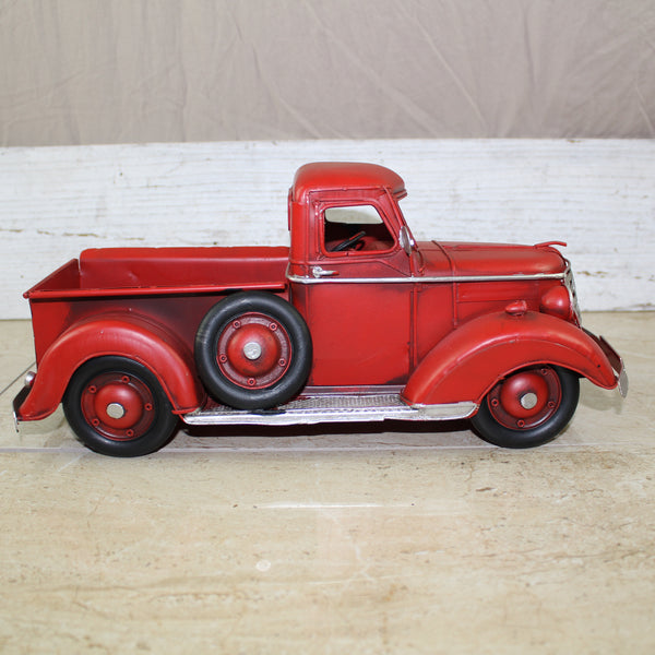 RED TRUCK 13" PICKUP TRUCK METAL ART FIGURINE VINTAGE GARDEN ART WESTERN HOME DECOR HANDMADE  #EH12859