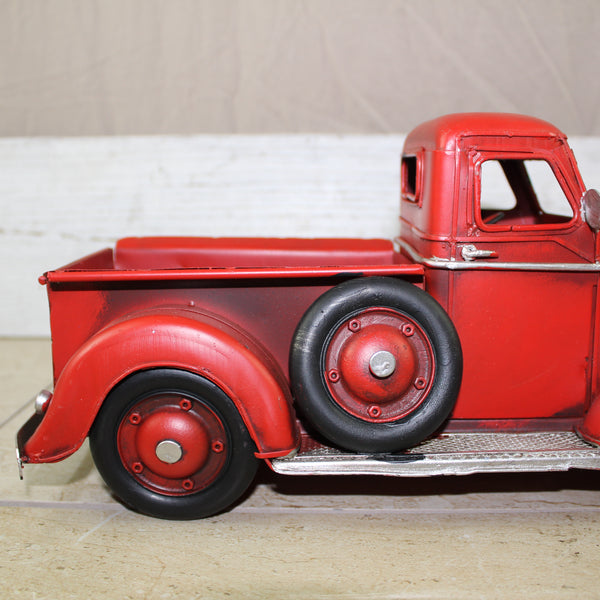 RED TRUCK 13" PICKUP TRUCK METAL ART FIGURINE VINTAGE GARDEN ART WESTERN HOME DECOR HANDMADE  #EH12859