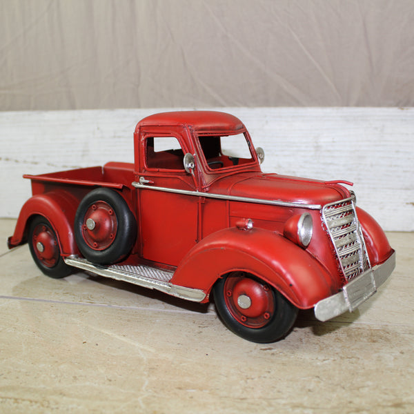 RED TRUCK 13" PICKUP TRUCK METAL ART FIGURINE VINTAGE GARDEN ART WESTERN HOME DECOR HANDMADE  #EH12859