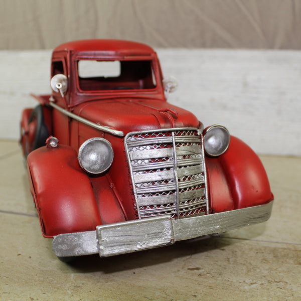 RED TRUCK 13" PICKUP TRUCK METAL ART FIGURINE VINTAGE GARDEN ART WESTERN HOME DECOR HANDMADE  #EH12859