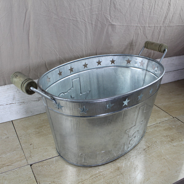 24" TEXAS BUCKET SILVER METAL OVAL TUB BEVERAGE HOLDER WESTERN HOME DECOR HANDMADE NEW #EH12495