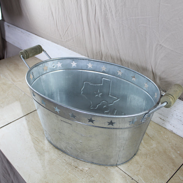 24" TEXAS BUCKET SILVER METAL OVAL TUB BEVERAGE HOLDER WESTERN HOME DECOR HANDMADE NEW #EH12495
