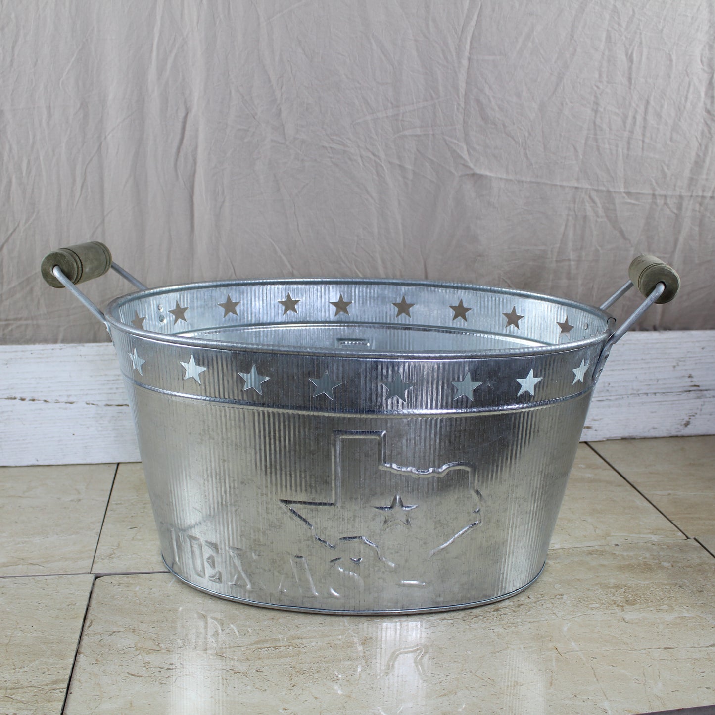 24" TEXAS BUCKET SILVER METAL OVAL TUB BEVERAGE HOLDER WESTERN HOME DECOR HANDMADE NEW #EH12495
