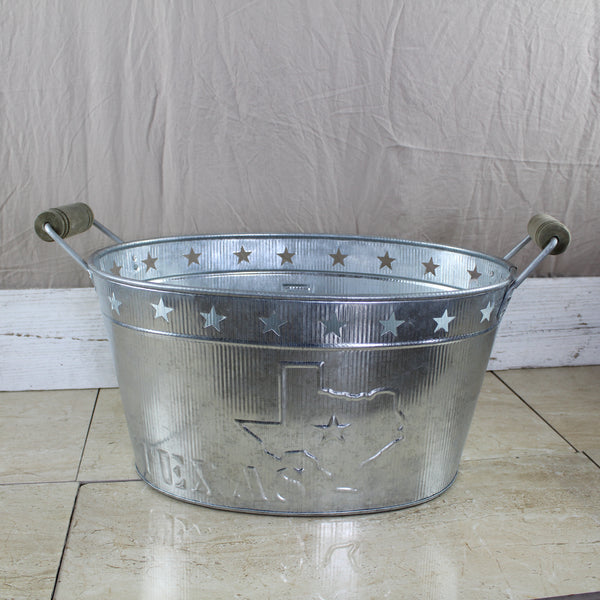 24" TEXAS BUCKET SILVER METAL OVAL TUB BEVERAGE HOLDER WESTERN HOME DECOR HANDMADE NEW #EH12495