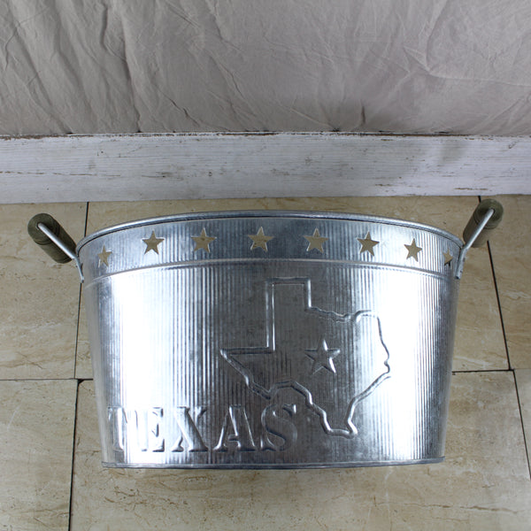 24" TEXAS BUCKET SILVER METAL OVAL TUB BEVERAGE HOLDER WESTERN HOME DECOR HANDMADE NEW #EH12495