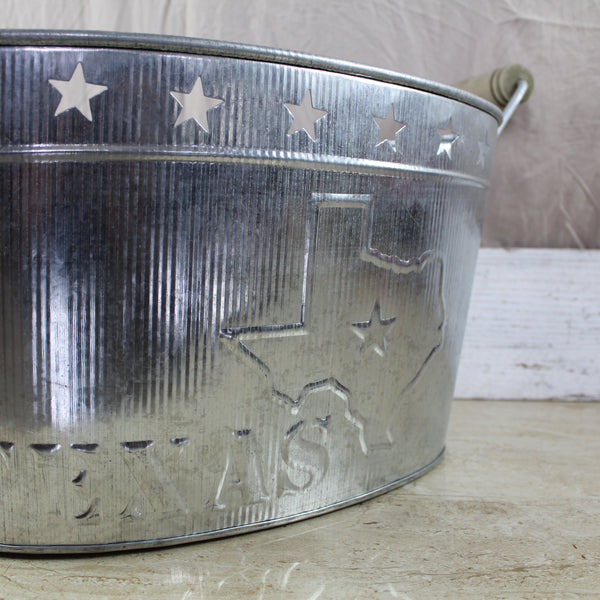 24" TEXAS BUCKET SILVER METAL OVAL TUB BEVERAGE HOLDER WESTERN HOME DECOR HANDMADE NEW #EH12495