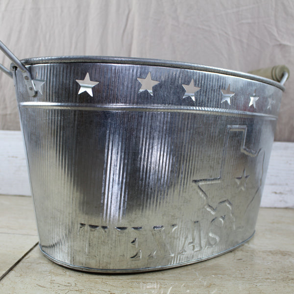 24" TEXAS BUCKET SILVER METAL OVAL TUB BEVERAGE HOLDER WESTERN HOME DECOR HANDMADE NEW #EH12495