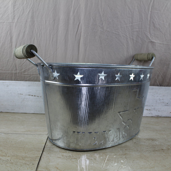 24" TEXAS BUCKET SILVER METAL OVAL TUB BEVERAGE HOLDER WESTERN HOME DECOR HANDMADE NEW #EH12495