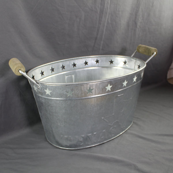 24" TEXAS BUCKET SILVER METAL OVAL TUB BEVERAGE HOLDER WESTERN HOME DECOR HANDMADE NEW #EH12495