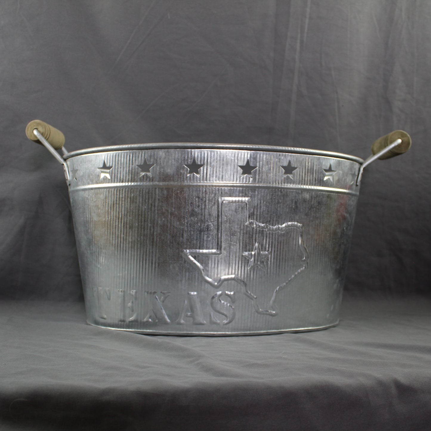 24" TEXAS BUCKET SILVER METAL OVAL TUB BEVERAGE HOLDER WESTERN HOME DECOR HANDMADE NEW #EH12495