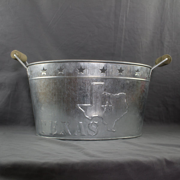 24" TEXAS BUCKET SILVER METAL OVAL TUB BEVERAGE HOLDER WESTERN HOME DECOR HANDMADE NEW #EH12495