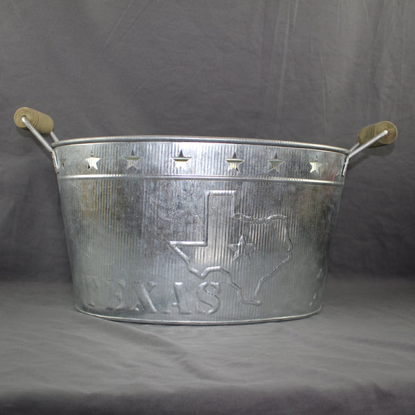24" TEXAS BUCKET SILVER METAL OVAL TUB BEVERAGE HOLDER WESTERN HOME DECOR HANDMADE NEW #EH12495