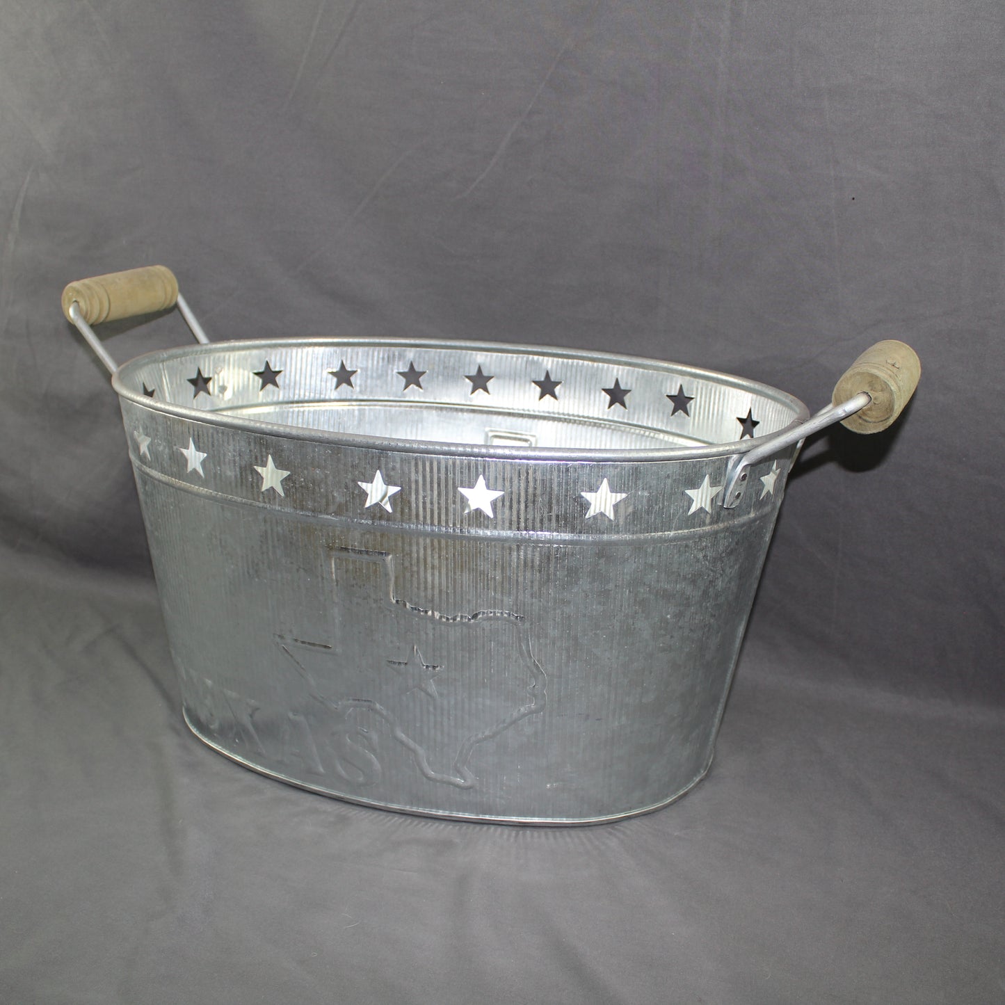24" TEXAS BUCKET SILVER METAL OVAL TUB BEVERAGE HOLDER WESTERN HOME DECOR HANDMADE NEW #EH12495