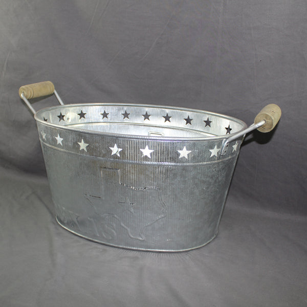 24" TEXAS BUCKET SILVER METAL OVAL TUB BEVERAGE HOLDER WESTERN HOME DECOR HANDMADE NEW #EH12495