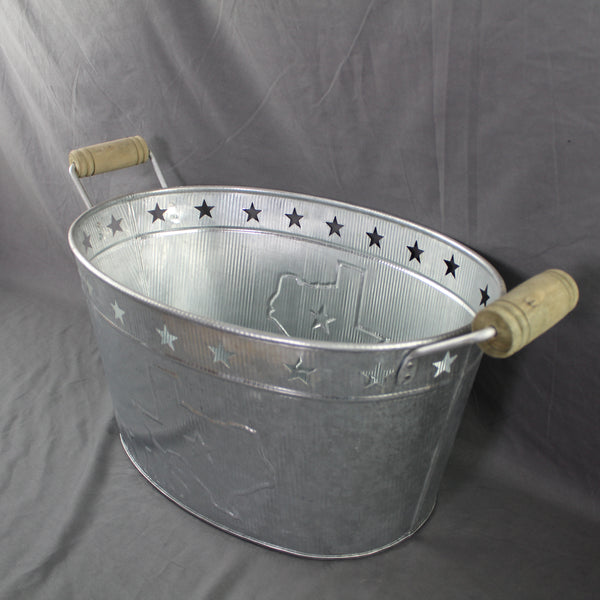 24" TEXAS BUCKET SILVER METAL OVAL TUB BEVERAGE HOLDER WESTERN HOME DECOR HANDMADE NEW #EH12495