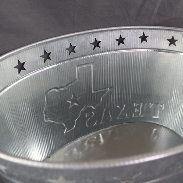 24" TEXAS BUCKET SILVER METAL OVAL TUB BEVERAGE HOLDER WESTERN HOME DECOR HANDMADE NEW #EH12495