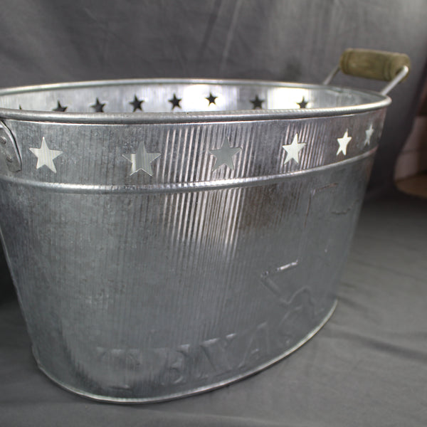24" TEXAS BUCKET SILVER METAL OVAL TUB BEVERAGE HOLDER WESTERN HOME DECOR HANDMADE NEW #EH12495