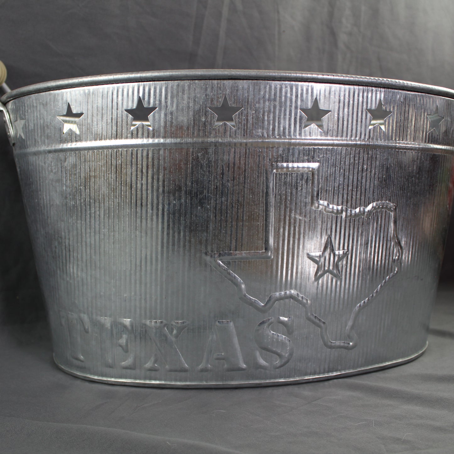 24" TEXAS BUCKET SILVER METAL OVAL TUB BEVERAGE HOLDER WESTERN HOME DECOR HANDMADE NEW #EH12495