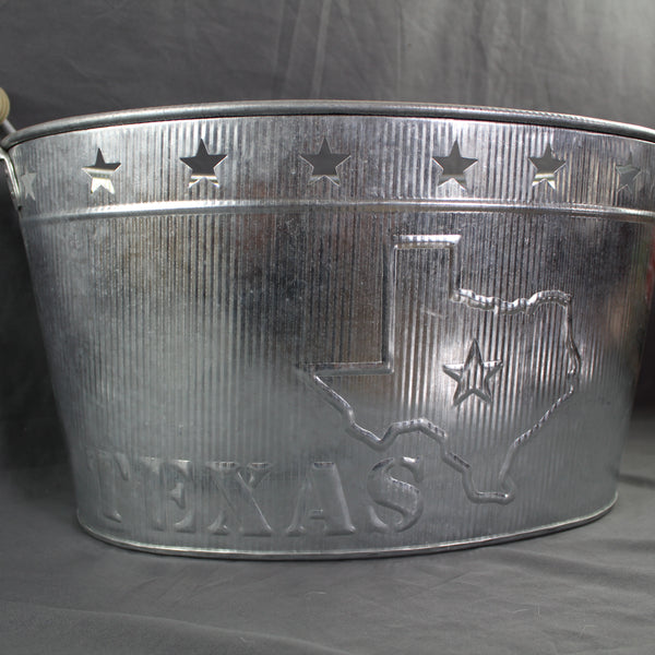 24" TEXAS BUCKET SILVER METAL OVAL TUB BEVERAGE HOLDER WESTERN HOME DECOR HANDMADE NEW #EH12495