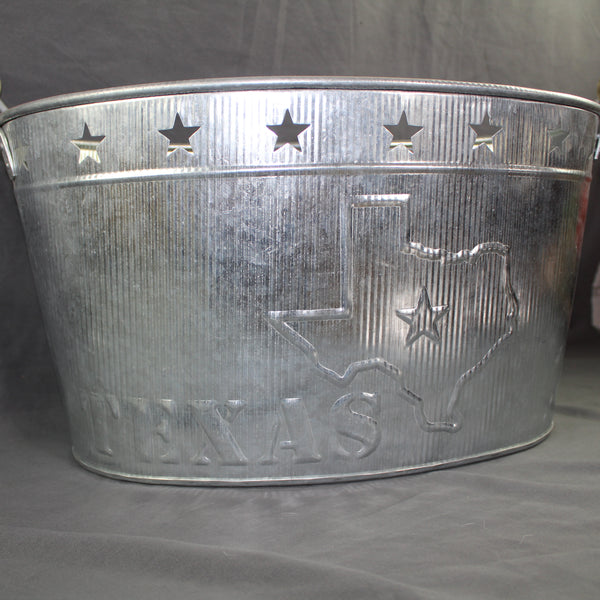 24" TEXAS BUCKET SILVER METAL OVAL TUB BEVERAGE HOLDER WESTERN HOME DECOR HANDMADE NEW #EH12495