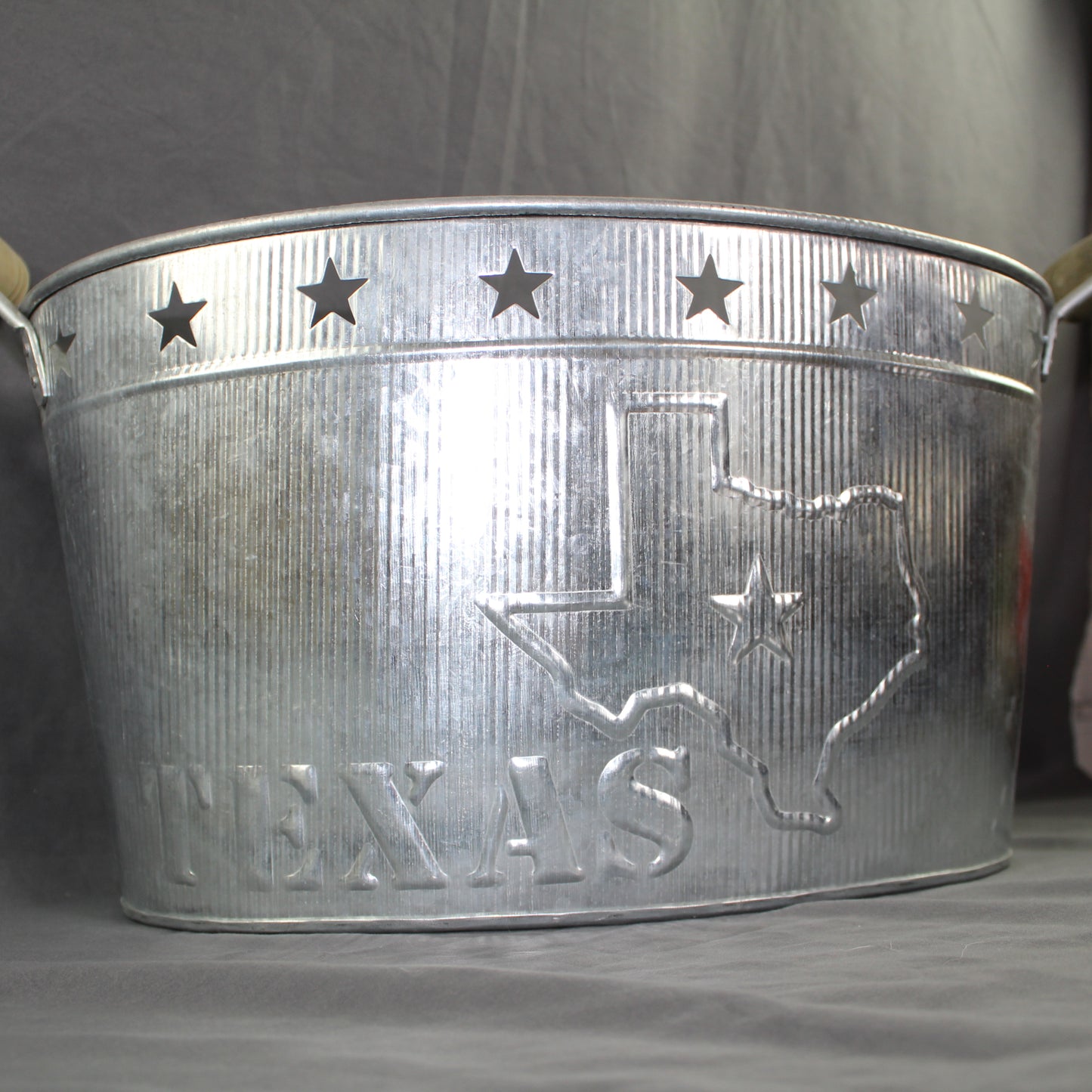 24" TEXAS BUCKET SILVER METAL OVAL TUB BEVERAGE HOLDER WESTERN HOME DECOR HANDMADE NEW #EH12495