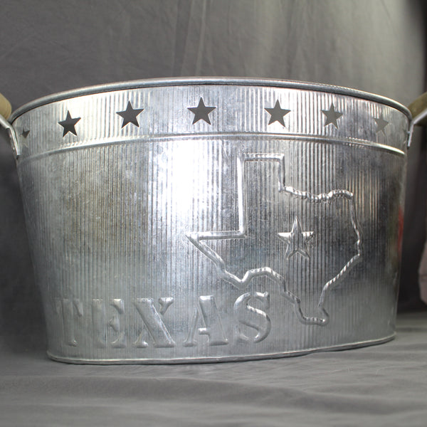 24" TEXAS BUCKET SILVER METAL OVAL TUB BEVERAGE HOLDER WESTERN HOME DECOR HANDMADE NEW #EH12495