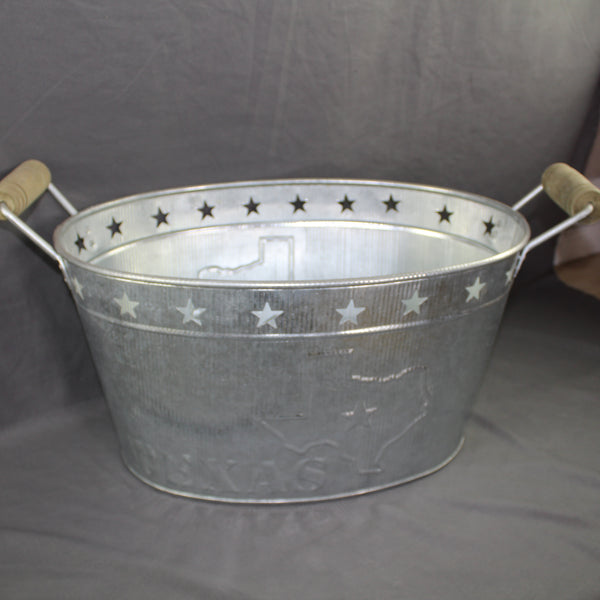 24" TEXAS BUCKET SILVER METAL OVAL TUB BEVERAGE HOLDER WESTERN HOME DECOR HANDMADE NEW #EH12495