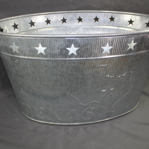 24" TEXAS BUCKET SILVER METAL OVAL TUB BEVERAGE HOLDER WESTERN HOME DECOR HANDMADE NEW #EH12495