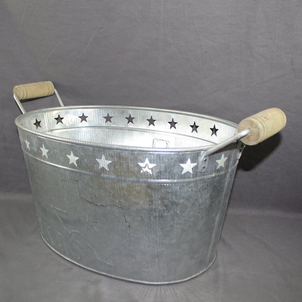 24" TEXAS BUCKET SILVER METAL OVAL TUB BEVERAGE HOLDER WESTERN HOME DECOR HANDMADE NEW #EH12495