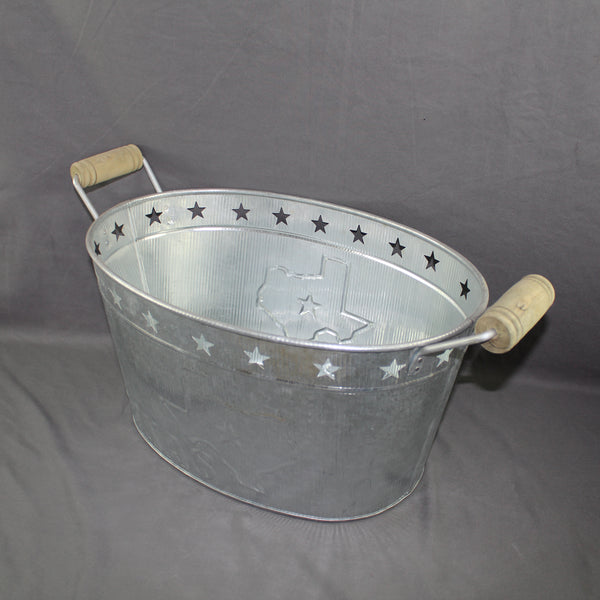 24" TEXAS BUCKET SILVER METAL OVAL TUB BEVERAGE HOLDER WESTERN HOME DECOR HANDMADE NEW #EH12495